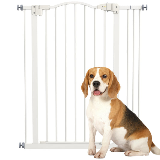 PawHut Metal Pet Safety Gate Dog Gate Folding Fence 74-87cm, biały