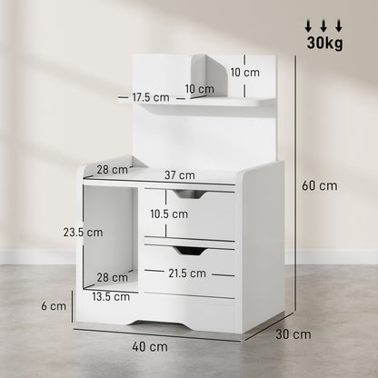 HOMCOM Bedside Table with 2 Drawers and Open Shelves - High Gloss White