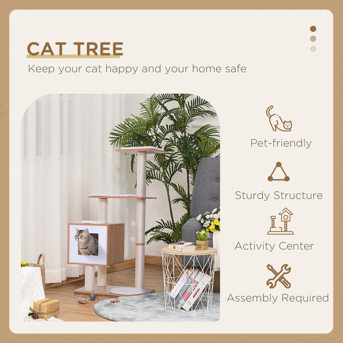 PawHut Cat Tree for Indoor Cats Scratching Post Kitten House Condo Activity Center w/ Cushion Hanging Toy Multi-level