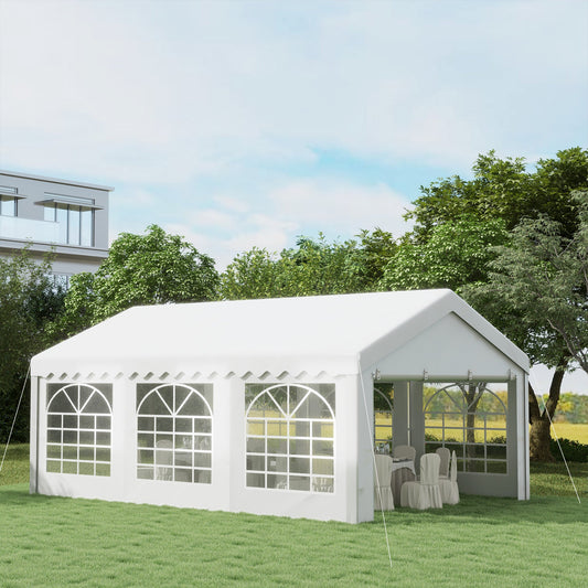 Outsunny 6m x 4m Garden Gazebo, Galvanised Marquee Party Tent with Removable Sides and Windows for Parties, Wedding and Events, White