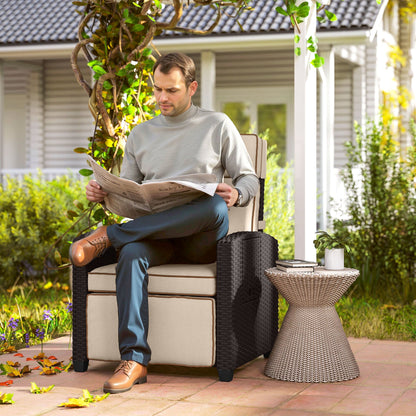 Outsunny 145 Reclining Rattan Armchair, with Footrest - Brown/Khaki