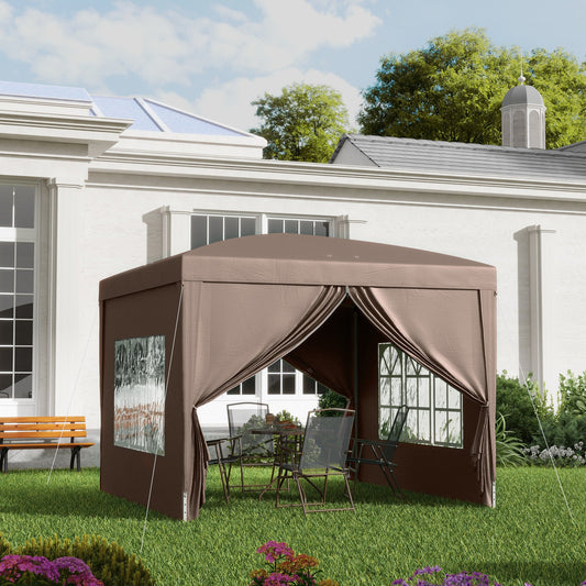 Outsunny 3 x 3 m Pop Up Gazebo, namiot weselny z baldachimem i torbą transportową i oknami, kolor kawy