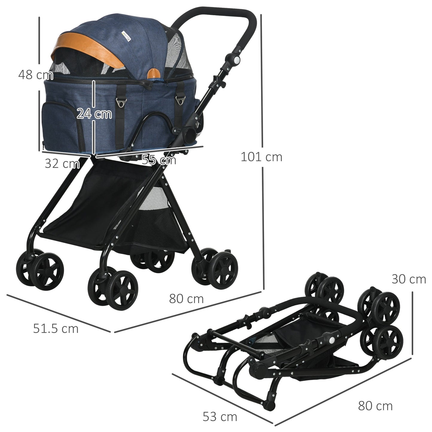 PawHut Oxford Cloth 2-in-1 Convertible Pet Stroller Pushchair Blue/Orange