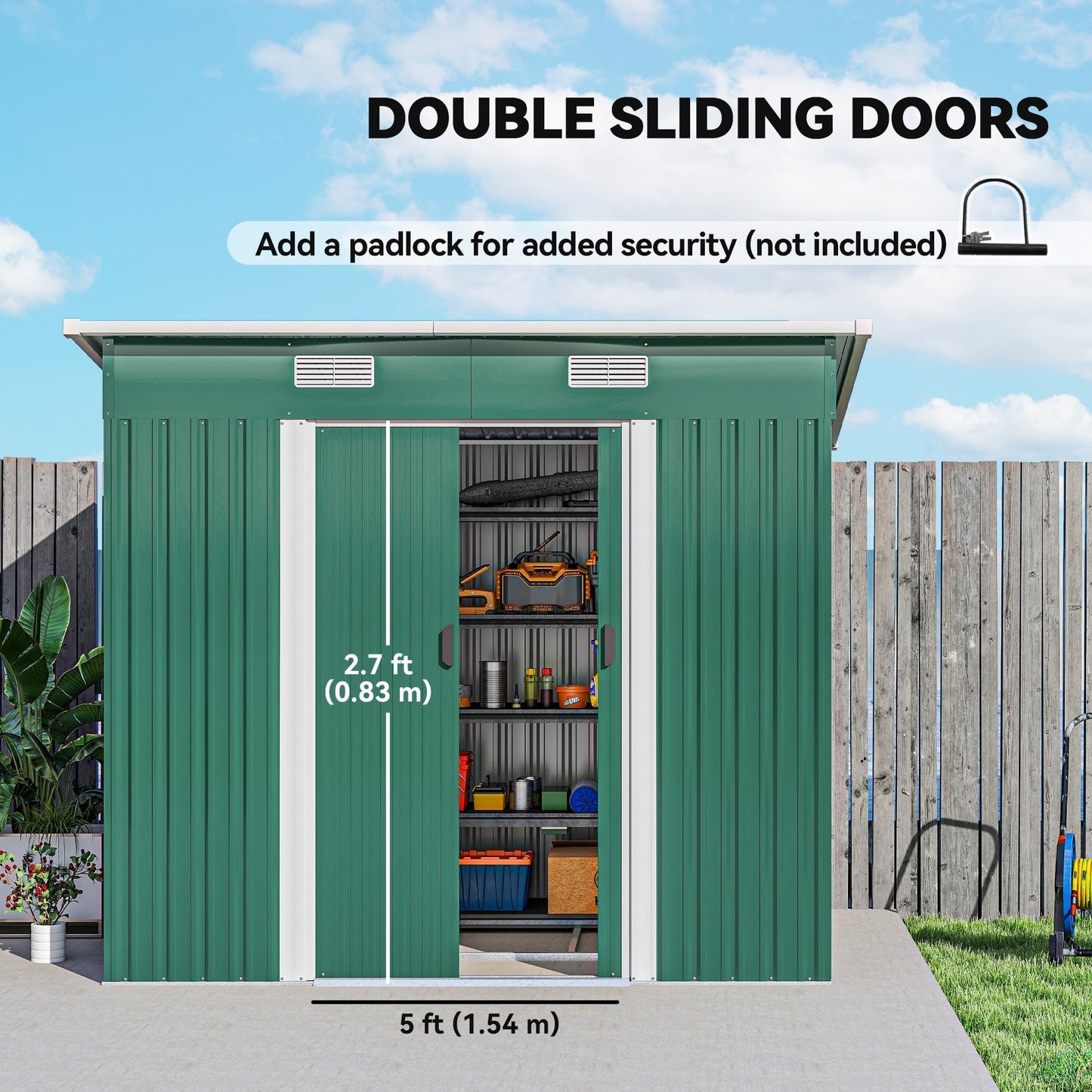 Outsunny 7 x 4ft Outdoor Storage Shed with Foundation Kit, Lean to Metal Garden Shed for Log, Rubbish Bin, Tool, Lawnmower, Bike, Patio and Lawn Use, Green