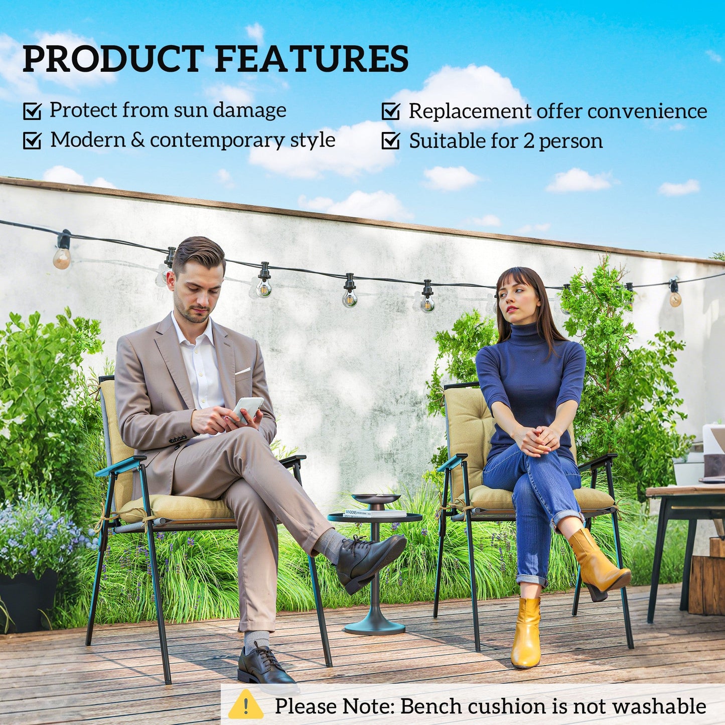 Outsunny Set of Two Outdoor Seat Cushions - Khaki