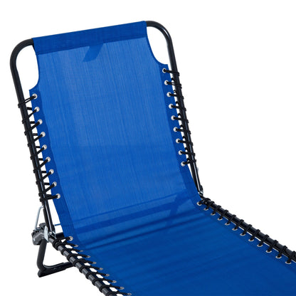 Outsunny Folding Sun Lounger Beach Chaise Chair Garden Reclining Cot Camping Hiking Recliner with 4 Position Adjustable Back - Blue