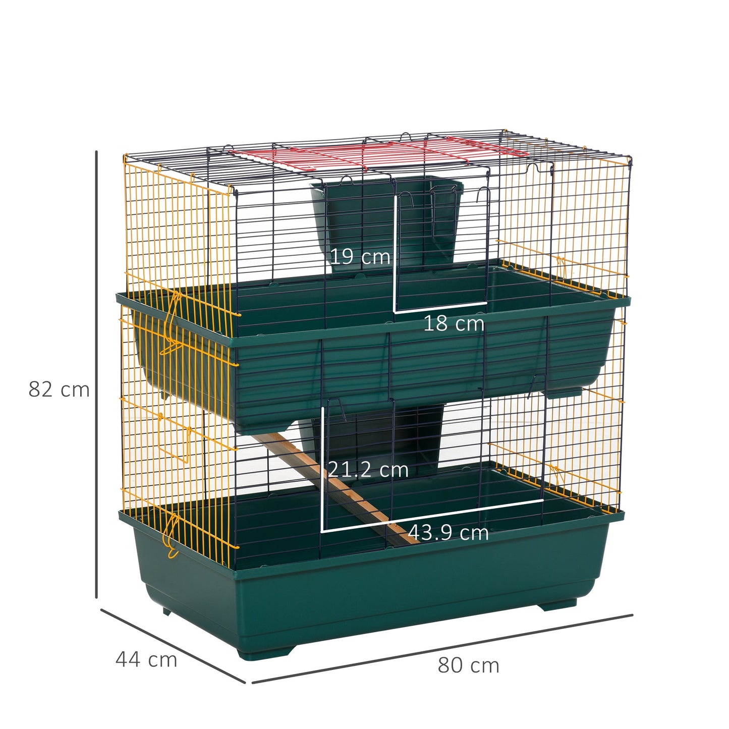 PawHut Indoor Rabbit Guinea Pig Cage Small Animal Cage Two Storey 80 x 44 x 82 cm