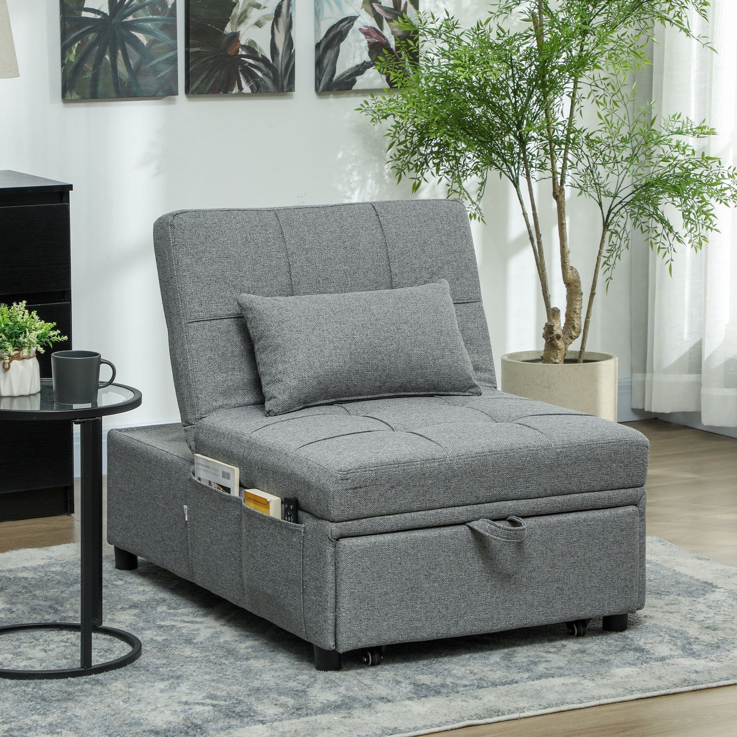 HOMCOM Four-In-One Single Sleeper Chair - Dark Grey