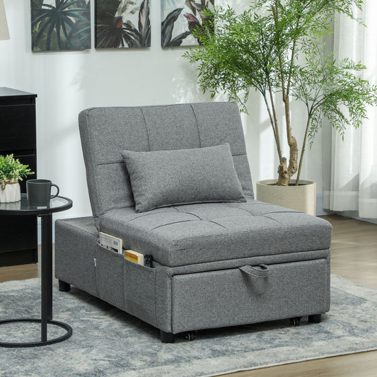 HOMCOM Four-In-One Single Sleeper Chair - Dark Grey
