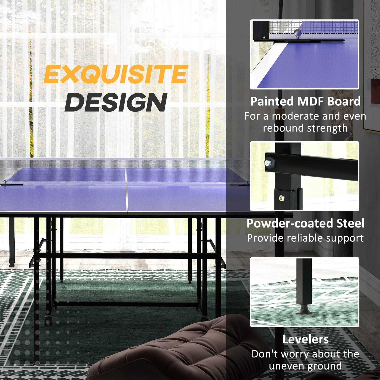 SPORTNOW 9FT Folding Table Tennis Table with 4 Wheels, for Indoor Use, Blue