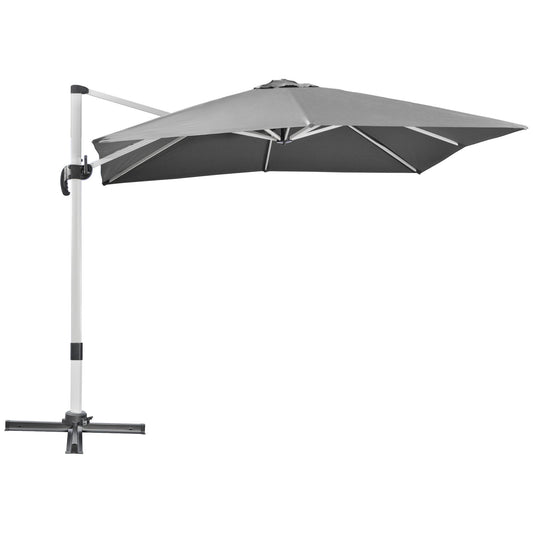 Outsunny 3 x 3(m) Cantilever Roma Parasol, kwadratowy parasol ogrodowy z podstawą krzyżową, korbą, pochyleniem, obrotem 360√Ç¬∞ i aluminiową ramą, szary