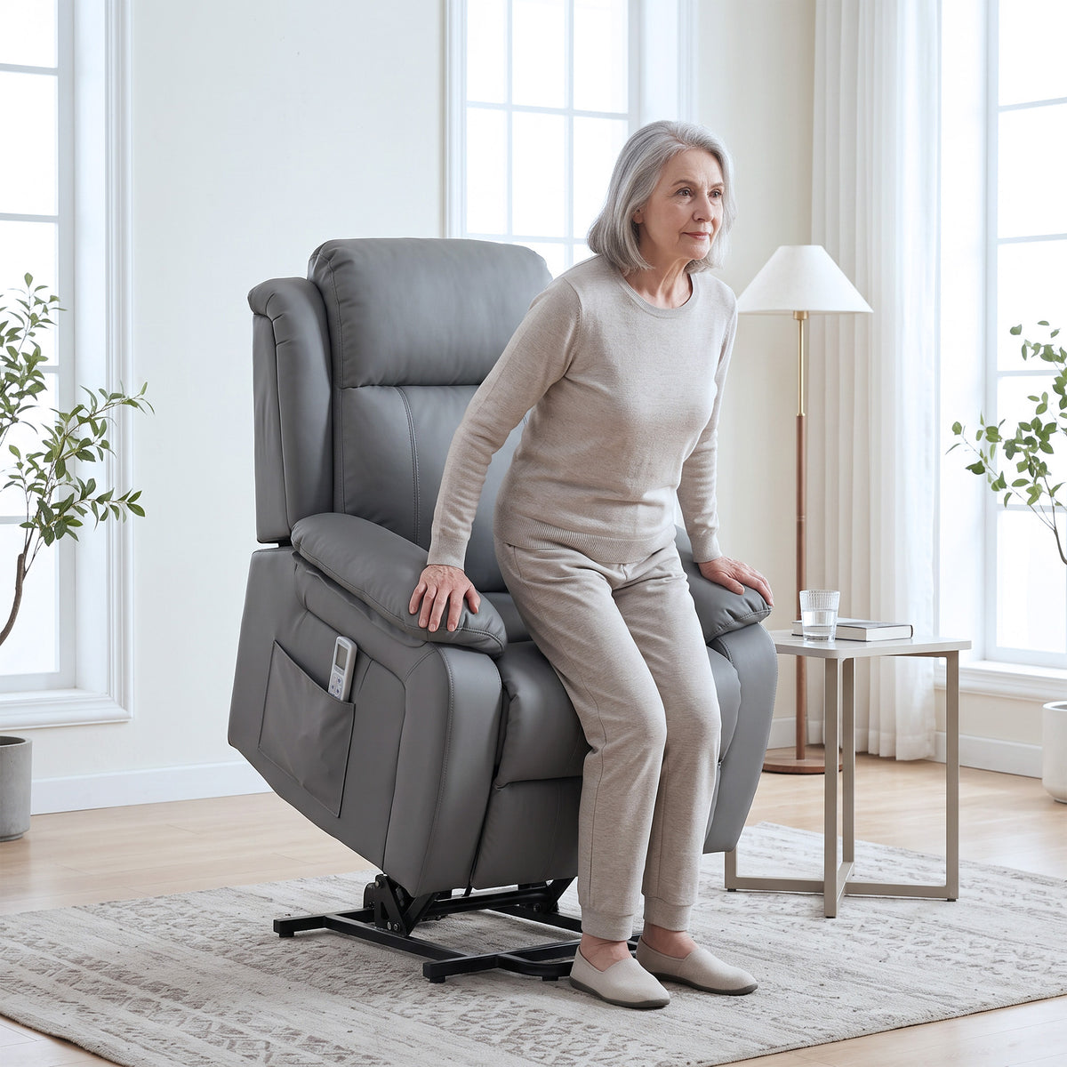 HOMCOM Riser and Recliner Chair with Massage, PU Leather Power Electric Lift Chair for Elderly with High Back, Grey