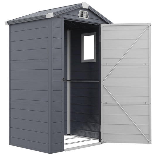 Outsunny 4 x 3ft Garden Shed with Foundation Kit, Polypropylene Outdoor Storage Tool House with Ventilation Slots and Lockable Door, Grey