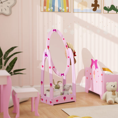 AIYAPLAY Kids Full Length Mirror, 360√Ç¬∞ Rotating Children Standing Mirror with Storage Shelf, Hot Pink