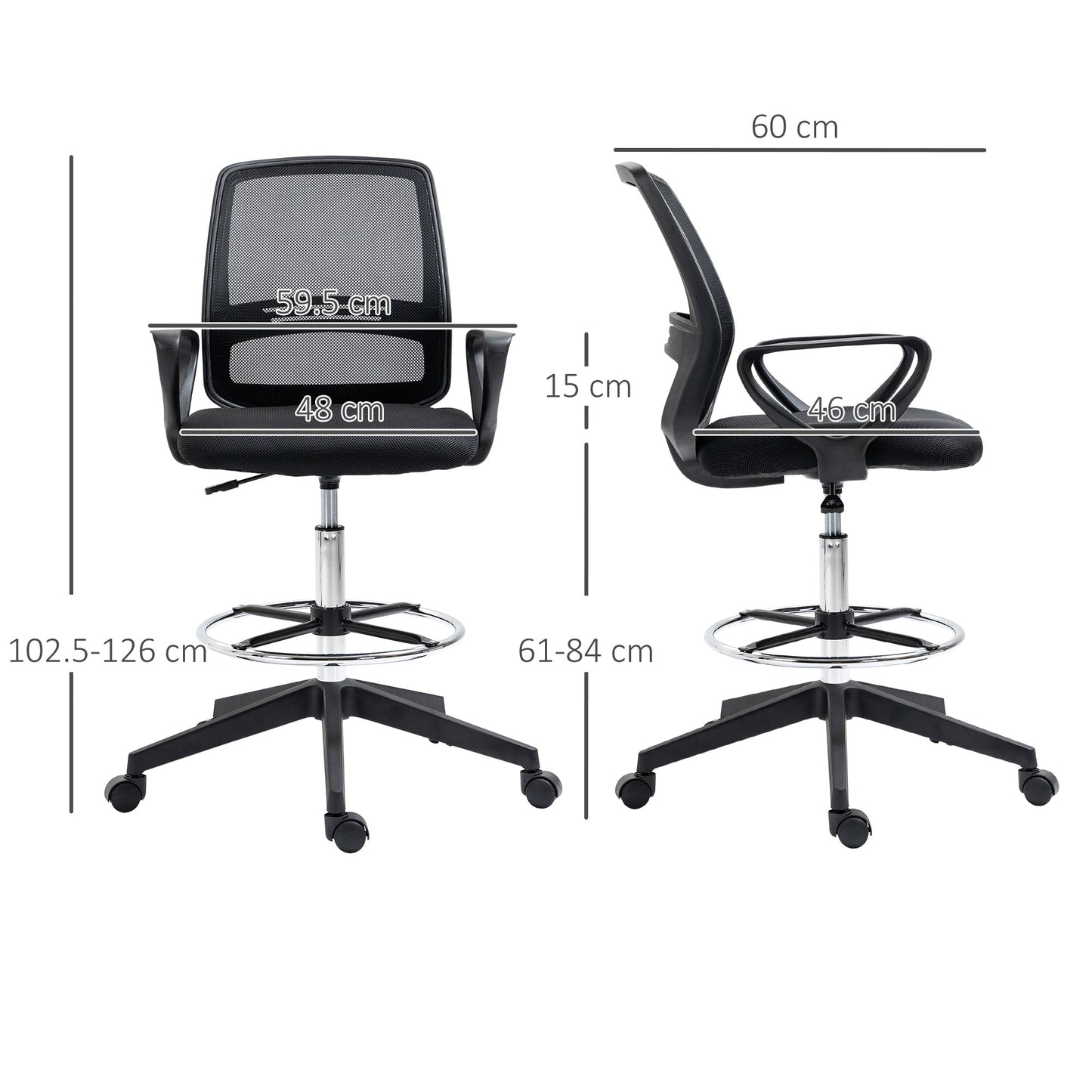 Vinsetto Ergonomic Mesh Back Drafting Chair Tall Office Chair with Adjustable Height and Footrest 360° Swivel