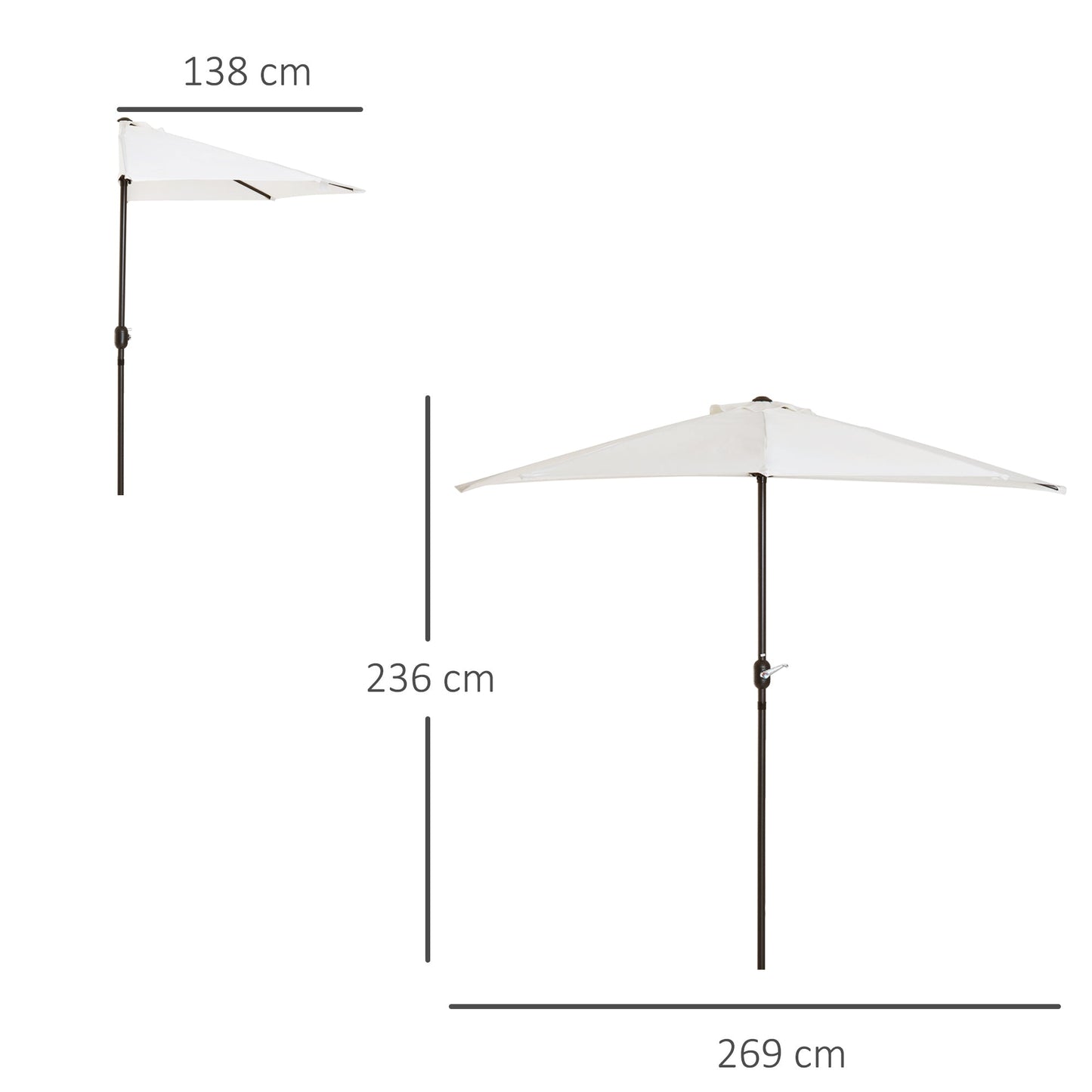 Outsunny 2.7m Garden Half Parasol, Outdoor Balcony Umbrella with 5 Steel Ribs, Patio Sun Shade, Cream White