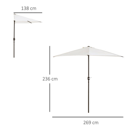 Outsunny 2.7m Garden Half Parasol, Outdoor Balcony Umbrella with 5 Steel Ribs, Patio Sun Shade, Cream White