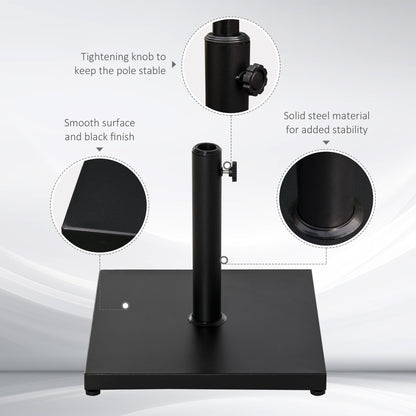 حامل مظلة مربع من الفولاذ بوزن 18 كجم من Outsunny _35/38/48 مم مع مقبض قابل للتعديل، حامل مظلة للحديقة والفناء الخارجي والمنزل، أسود