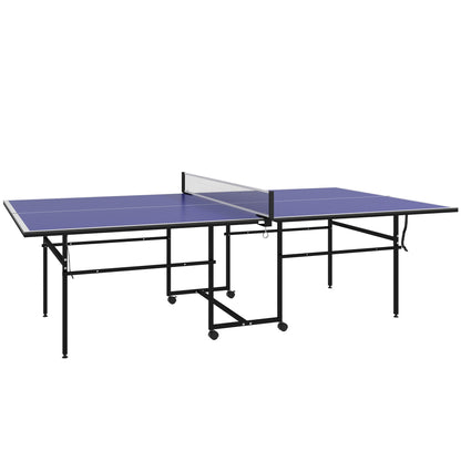 SPORTNOW 9FT Folding Table Tennis Table with Four Wheels, for Indoor Use, Blue
