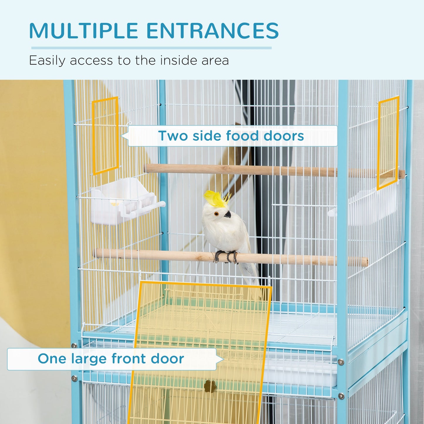 PawHut Bird Cage Budgie Cage 2 In 1 Large Aviary with Wheels Removable Trays for Finch Canaries Cockatiels Light Blue