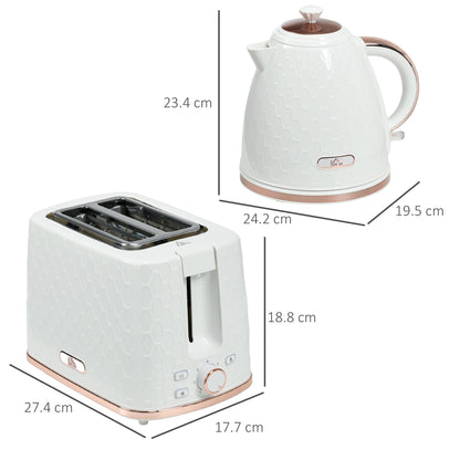 Zestaw HOMCOM 1,7 l 3000 W z czajnikiem i tosterem na 2 kromki, czajnik i toster z automatycznym wyłączaniem, sterowaniem opiekaniem, kolor biały