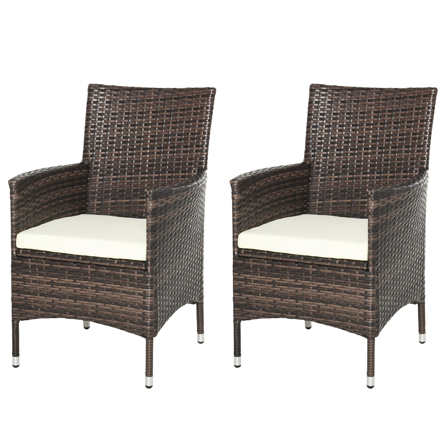 Outsunny 2 PC Outdoor Rattan Fotel Jadalniany Krzesło Ogrodowe Meble Patio Z Podłokietnikami Poduszki Mieszany Brąz