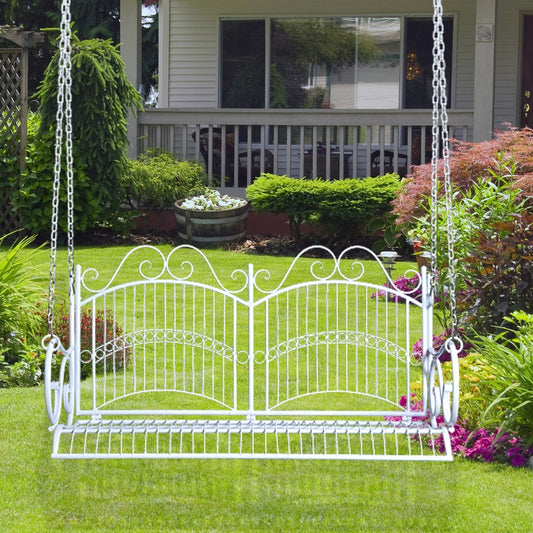 Outsunny Metal 2-Seater Outdoor Garden Swing Bench White