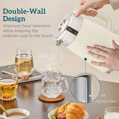 HOMCOM Electric Stainless Steel Kettle and Toaster Set, 3000W 1.7L UK Strix Thermostat Fast Boil Kettle w/ Limescale Filter, Cool Touch Body, 4 Slice Toaster with 7 Browning Levels, Crumb Tray, Cream