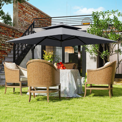 Outsunny 3 x 3(m) Cantilever Parasol with Aluminium Frame, Crank and Tilt, 360-Degree Rotation, Double Top Garden Umbrella with Cover (Only Cross Base), Light Grey