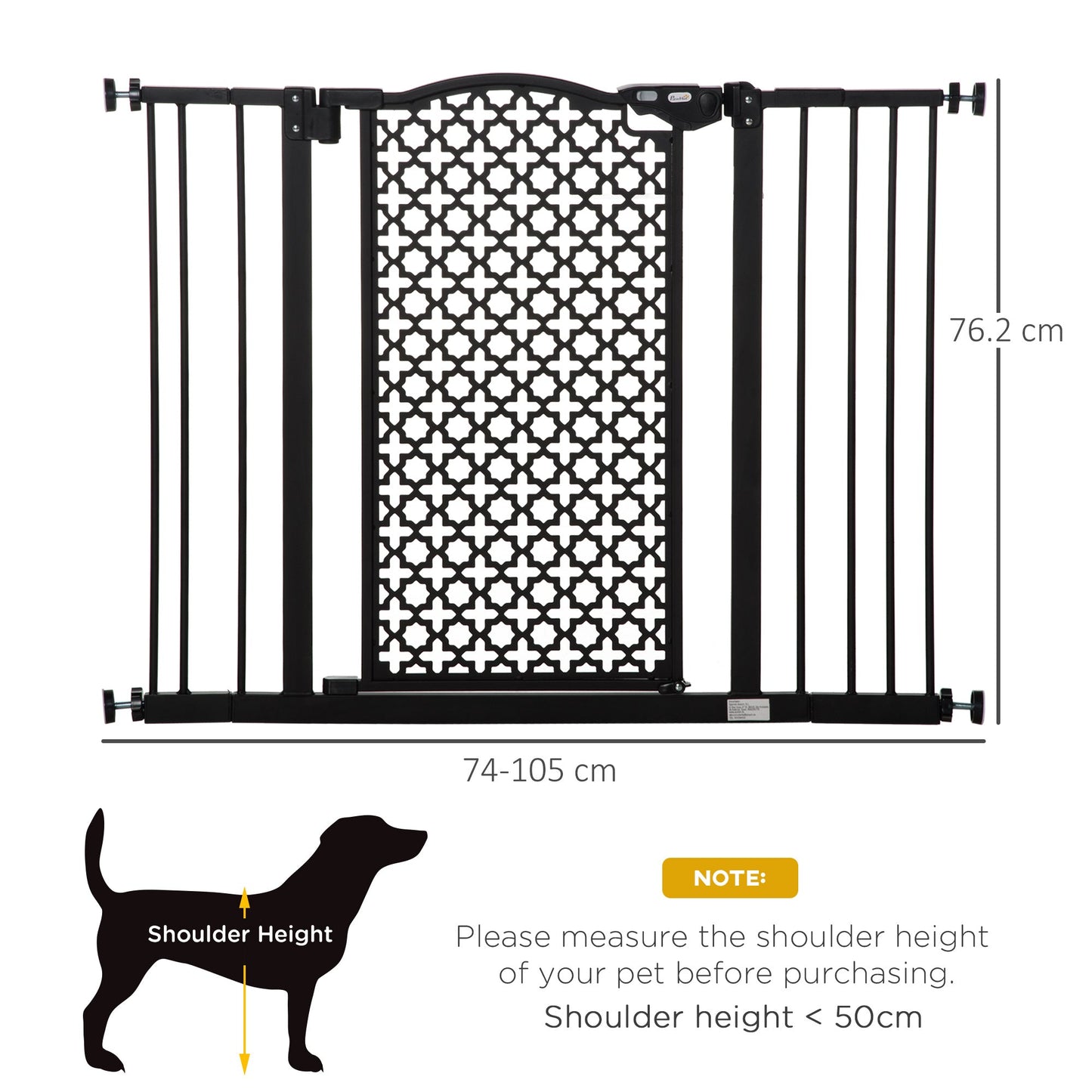 PawHut 74-105cm Pet Safety Gate Stair Barrier, with Auto Close, Double Locking - Black