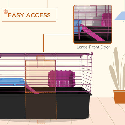 PawHut Chinchillas Small Rabbit Guinea Pig Small Animal Cage, Pet Playhouse, with Platform, Ramp, 71 x 46 x 47cm