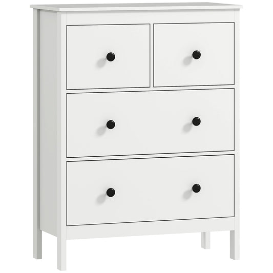 HOMCOM Modern Chest of Drawers, 4 Drawer Dresser Clothes Storage Organiser for Living Room, Hallway, Entryway, White