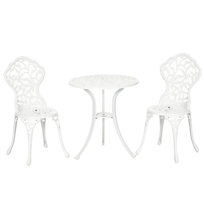 Outsunny 3 Pcs Aluminium Bistro Set Garden Furniture Dining Table Chairs Antique Outdoor Seat Patio Seater White