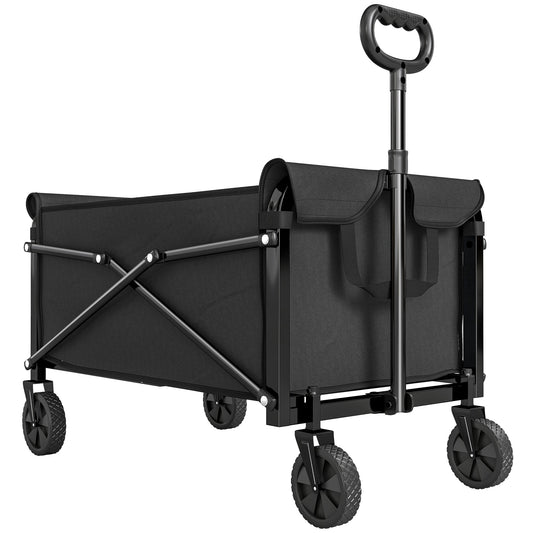 Outsunny 81L Festival Trolley on Wheels, Compact Garden Folding Trolley Cart with Adjustable Handle 80L Black
