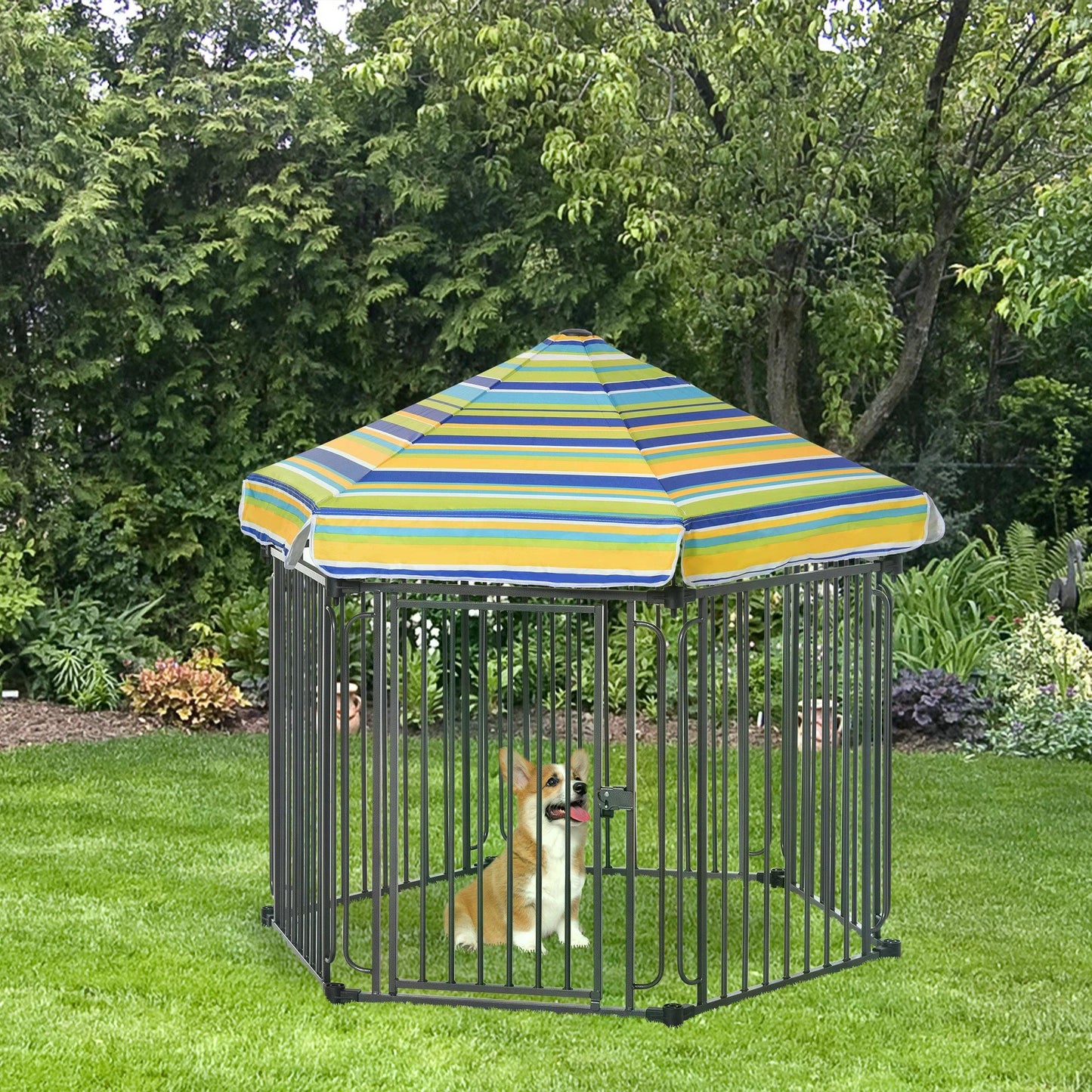 PawHut Outside/Indoor Dog Playpen Crate w/ Locking Door & Metal Frame, 122cm x 105cm