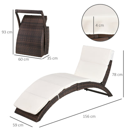 Outsunny Folding Sun Lounger, PE Rattan Garden Lounger Chair with Soft Padded Cushion, Ergonomic Curved Design Sun Bed for Balcony, Garden, Brown