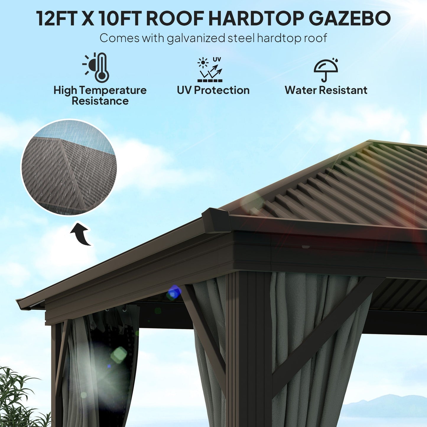 Outsunny 3.6 x 3 m Aluminium Hardtop Gazebo, with Accessories - Dark Grey