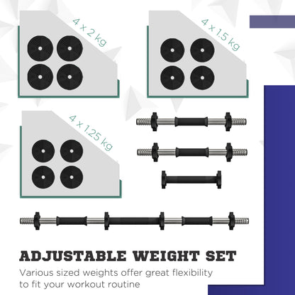 SPORTNOW Adjustable Weight Barbell & Dumbbells Set Free Weights Strength Muscle Exercise Home Gym Training, Black and Green