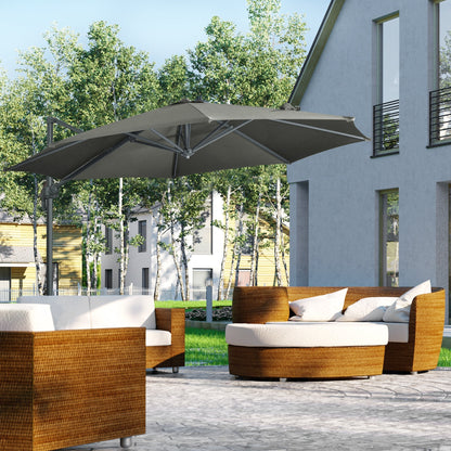 Outsunny 3 x 3(m) Cantilever Parasol with Cross Base, Garden Umbrella with 360° Rotation, Crank Handle and Tilt for Outdoor, Patio, Grey