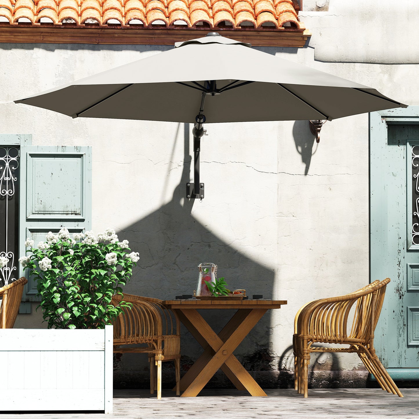 Outsunny 3(m) Parasol ścienny z uchwytem - jasnoszary