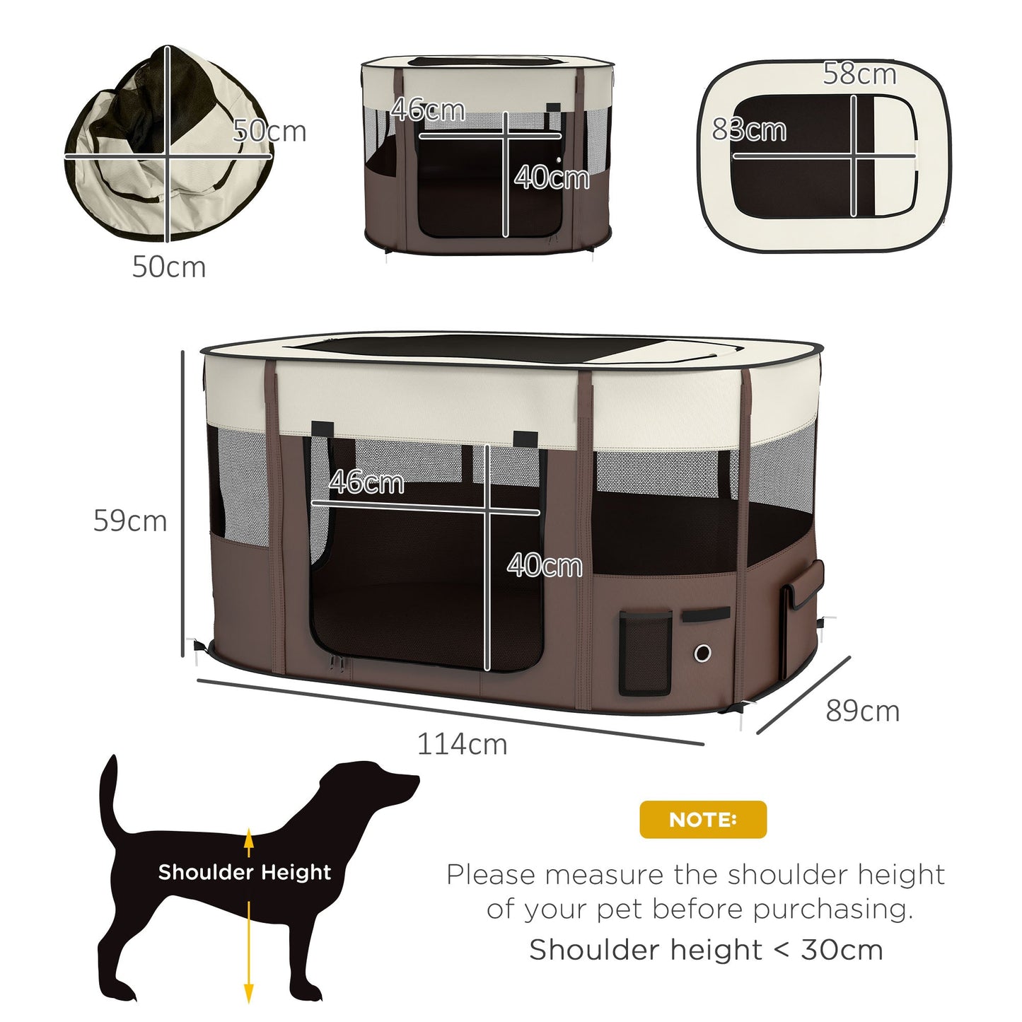 PawHut Foldable Dog Pen with Storage Bag for Indoor/Outdoor Use, Brown