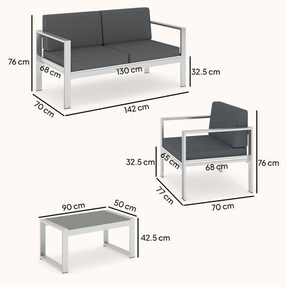 Outsunny 4 Seater Garden Furniture Set, Extra Wide Deep Garden Sofa Set with Olefin Cushions, Brushed Aluminium Frame, Dark Grey