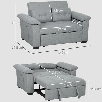 HOMCOM Pull Out Sofa Bed, Fabric 2 Seater Click Clack Sofa Bed Settee with 2 Pocket Springs, Convertible Sofa Couch with Pillows and Side Pockets for Living Room, Home Office, Light Grey