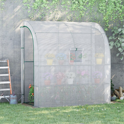 Szklarnia Outsunny Walk-In Lean to Wall z oknami i drzwiami 2 poziomy 4 półki druciane 200L x 100W x 215Hcm biała
