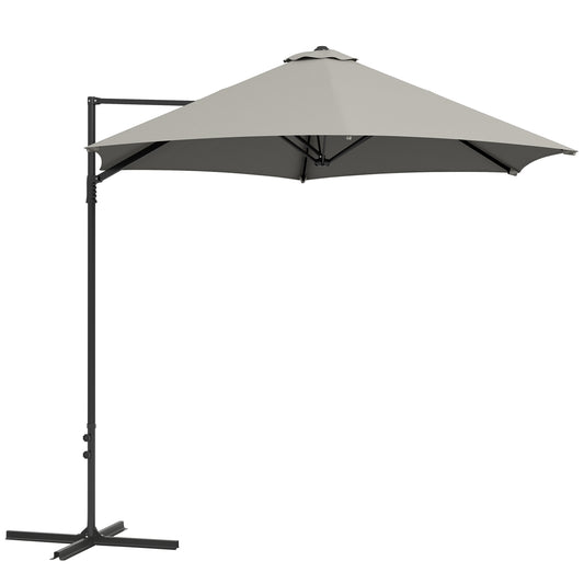 Outsunny 2,5-metrowy parasol ogrodowy z wysięgnikiem, wiszący parasol tarasowy Roma z możliwością obrotu o 360° i podstawą krzyżową, jasnoszary