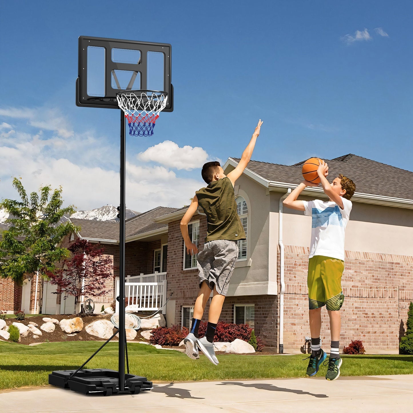 SPORTNOW 2.3-3.05m Basketball Hoop and Stand, with Weighted Base, Wheels, Black