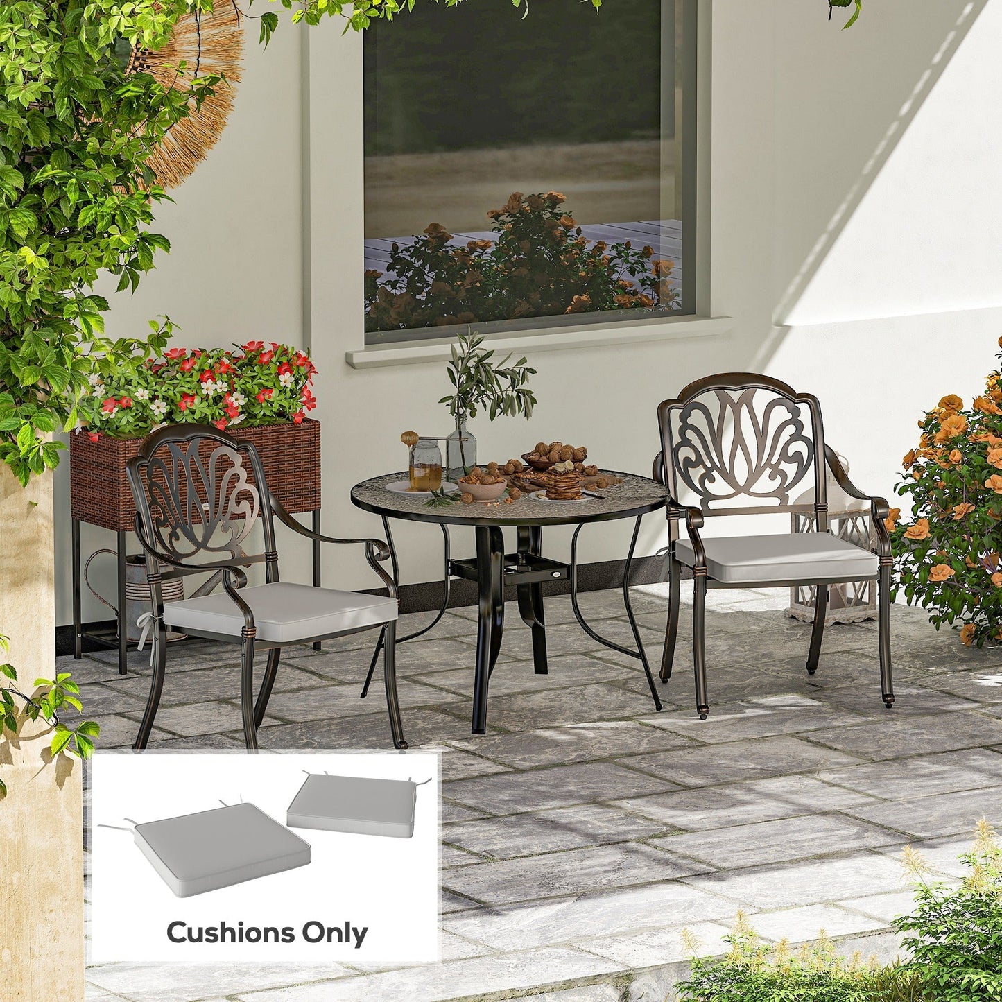 Outsunny Set of Two 45 x 45cm Garden Seat Cushions - Light Grey