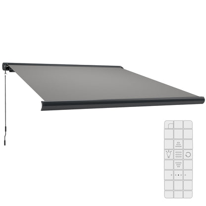 Outsunny 3.5 x 3 m Electric Awning with Remote Controller, Aluminium Frame DIY Retractable Awning, UV50+ Sun Shade Canopy for Garden Patio Deck Door Window, Light Grey