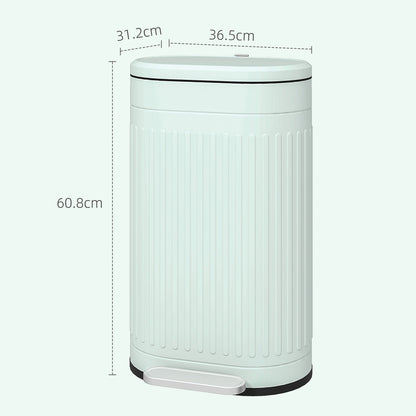 HOMCOM 30 Litre Pedal Bin, Fingerprint Proof Kitchen Bin with Soft-close Lid, Metal Rubbish Bin with Foot Pedal and Removable Inner Bucket, Light Green