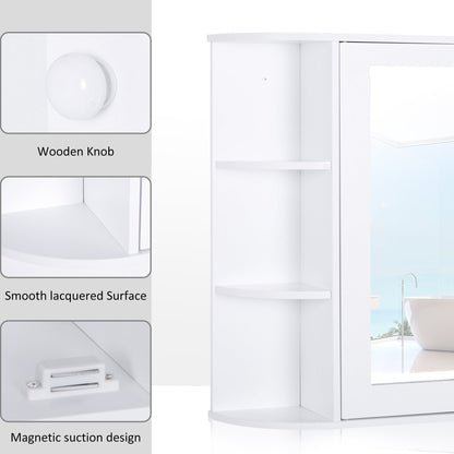 Wall Mounted Bathroom Cabinet with Mirror Single Door Storage Organizer 2-tier Inner Shelves White